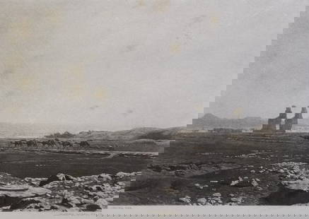 Jean Leon Gerome, The Plain of Thebes, Antique Photogravure Goupil 1881: "The Plain of Thebes", a genuine photogravure after the painting by Jean-Leon Gerome, engraved and etched by Goupil, 1881; printed on heavy stock paper; signed in plate "J.L. Gerome, Pinx." and "Gravu