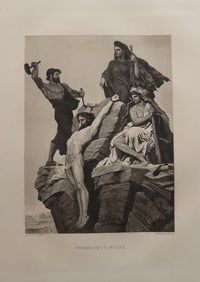 Emile Bin, Prometheus Bound, Antique Photogravure Goupil 1881