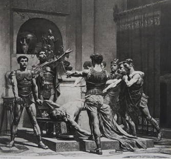 Leon Glaize, Conjuration, Royal Conspirators, Antique Photogravure Goupil 1881: "The Conjuration” [Rome, Anti-Republican Conspirators in House of Aguillius], antique photogravure after the 1876' painting by Pierre Paul Leon Glaize [1818-1883], engraved by Goupil, 1881; prin