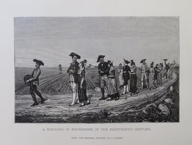 Aime Perret, Wedding in Bourgogne, Antique Wood Engraving, Goupil 1881