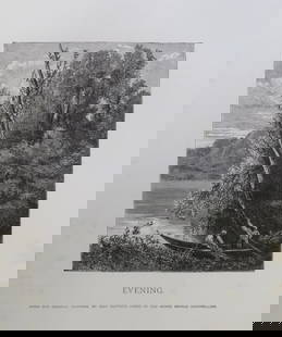 Jean-Baptiste-Camille Corot, Evening, Antique Wood Engraving, Goupil 1881: "Evening" from the original painting by Jean-Baptiste-Camille Corot, in the Musee Bruyas Montpellier, genuine wood engraving from the Goupil's portfolio The Masterpieces of French Art. Such subscripti