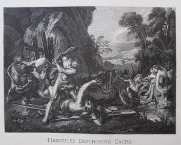 Francois Le Moyne, Hercules Destroying Cacus, Antique Wood Engraving, Goupil 1881