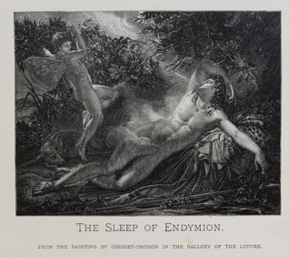 Girodet-Troison, The Sleep of Endymion, Antique Wood Engraving, Goupil 1881