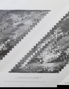 Jacques De Lajoue, Lajoue and Family, Antique Wood Engraving, Goupil 1881: "Lajoue and Family" from the original painting by Jacques Lajoue, genuine wood engraving signed in plate by the engraver ["J.Ettund Sc."]. The plate comes from from the Goupil's portfolio The