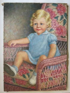 Ann Mann, Ella Dannon Mann, Girl Portrait, Oil on Canvas, 1939-1950: "Ella Dannon Mann" Portrait of a little Girl, by Ann Mann, oil painting on stretched canvas, inscribed and signed on the back "Ella Dannon Mann, November 1939, Ann Mann, Finished 1950". The painting i