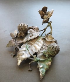 Jules Moigniez, Antique Ink Stand, Bird on Branch Sculpture, 1870s, White Bronze