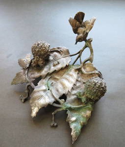 Jules Moigniez, Antique Ink Stand, Bird on Branch Sculpture, 1870s, White Bronze