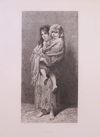 Gustave Dore, Homeless, 1875 Steel Engraving John Saddler, Hess 1880s