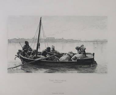 Jean-Leon Gerome, The Prisoner, Steel Engraving Frederic Laguillermie, Hess 1880s: "The Prisoner" after the painting by Jean-Leon Gerome, original 1880s engraving by Frederic Laguillermie; the names of artists are imprinted closely below the image, "Gerome Pinx." and "F.