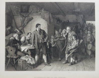 Defregger, Speckbacher & Son Andreas, 1869, Steel Engraving Sonnenleiter, Hess 1880s: "Speckbacher and His Son Andreas", after a painting of 1869 by Franz von Defregger, original 1880s steel engraving by Johannes Sonnenleiter (German, 1825-1907). The plate was engraved for the "Art Jou