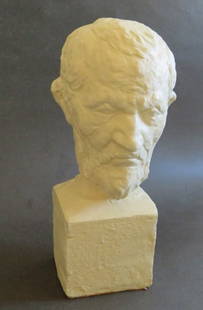 Portrait of Michelangelo, Sculpture, Original Art Work, COA Included: "Portrait of Michelangelo" by Vadim Moroz, sculpture, solid heavy hydrostone, 9.1/4" [24cm] tall including base; 4.1/2” x 4" [11.5cm x 10cm]; leather on the bottom; COA signed by the artist is
