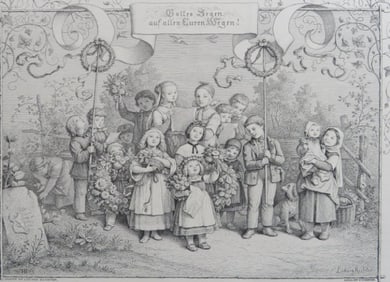 Ludwig Richter, A Song of Welcome, Steel Engraving by Burkner, Hess 1880s