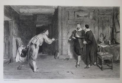 Orchardson, The Challenge, Steel Engraving James Stephenson, Hess 1880s