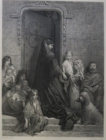 Gustave Dore, Alms Giving, 1877 Steel Engraving John Saddler, Hess 1880s