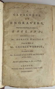 Horace Walpole, Catalogue of English Engravers, 1782 Edition: "A Catalogue of Engravers, who have been born, or resided in England; Digested by Mr. Horace Walpole From the MSS. of Mr. George Virtue; To which is added An Account of the Life and Works of the