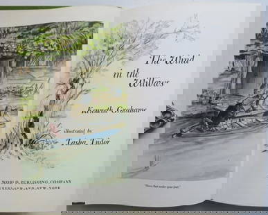 Grahame, Wind in the Willows, Tasha Tudor illustrations, 1stEd. 1966: "The Wind in the Willows" by Kenneth Grahame, illustrated by Tasha Tudor, published by World Publishing, 1966. First Edition for Tasha Tudor illustrations. Hard boards, green cloth with silver gilt il