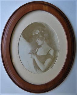 Allan Gilbert, Julia, Antique Victorian 1901 Lithograph, Framed: "Julia", sepia drawing by Charles Allan Gilbert, signed in plate and dated 1900, original antique offset lithographic print from "A Portfolio of Heads by C. Allan Gilbert"; published by Life