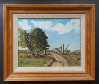 Wood, Old Cattle Gate, Oil Painting on Canvas Board 1970s, Framed
