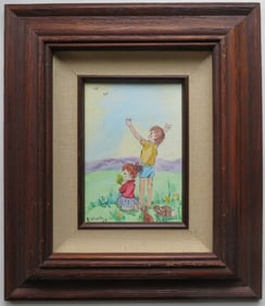 Wood, Childhood The Season of Joy, Oil Painting on Canvas Board 1983, Framed