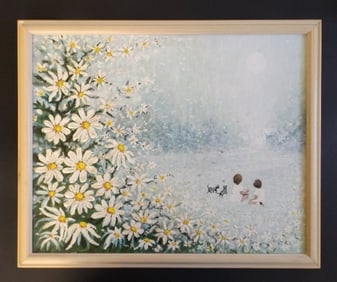 Edith Boothe, The Days of Play, 1993, Oil Painting on Canvas Board, Framed