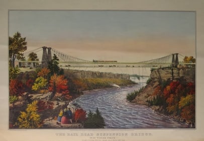 Currier & Ives, Rail Road Suspension Bridge, Vintage 1950 Wall Calendar Print