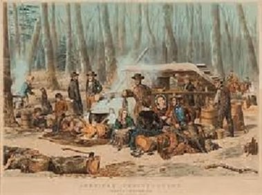 Currier & Ives, American Forest Scene, Maple Sucaring, 1949 Wall Calendar Print