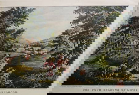 Currier & Ives, Childhood The Season of Joy, 1949 Wall Calendar Print: "The Four Seasons of Life: Childhood. The Season of Joy" by Currier & Ives, 1868. Vintage plate from the used 1949 wall calendar. The Currier & Ives plate is reproduced in original size. The picture [