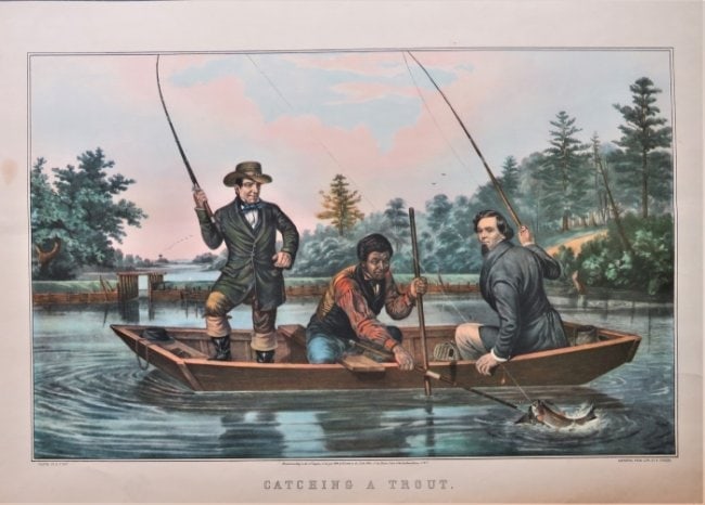 Currier & Ives, Catching a Trout, Vintage 1950 Wall Calendar Print (1 of 6)