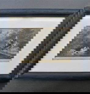Feeding the Swans, 1860s, Antique Victorian Engraving, Oak Wood Frame: "Feeding the Swans" plate from the 'Peterson's Magazine', 1860s, steel engraving, stated "Engraved and printed by Illman Brothers," framed in picture mat and vintage oak wood glass frame. The
