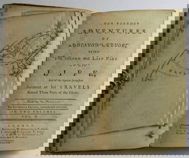 Daniel Defoe, Robinson Crusoe, 1778, Vol. 2, Map, illustrated by John Lodge: "The Farther Adventures of Robinson Crusoe; Being The Second and Last Part of His Life, and of the Strange Surprising Account of his Travels Round Three Parts of the Globe." Written by Himself. The Fi