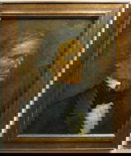 Portrait of President Jefferson Davis, Vintage Original Painting, Framed: Portrait of President Jefferson F. Davis (1808-1889), vintage original oil (acrylic?) painting on cardboard, varnished, unsigned, probably 20th century, framed in vintage wooden frame. The painting is
