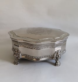 Vintage Italian Silverplate Jewelry Trinket Box, Ornate Venetian Style, 1940s