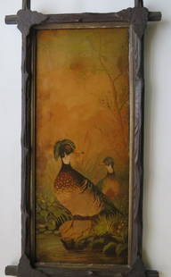 Wood Ducks, Antique Chromolithography Print 1881, Framed: "Wood Ducks", antique lithography in original wooden frame without glass, the print's surface is varnished and looks like painting, marked in the left bottom corner "Continental Chromo Co. New York, 1