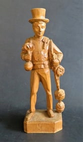 Vintage 1930s German Chimney Sweep, Hand-Carved Wood Sculpture