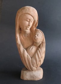 Madonna with Child, Hand-Carved Wood Sculpture, Ecuadorian Folk Art