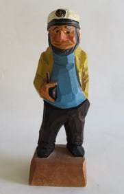 Sailor Sea Captain 1960s Hand Carved & Painted Wooden Figure, Folk Art