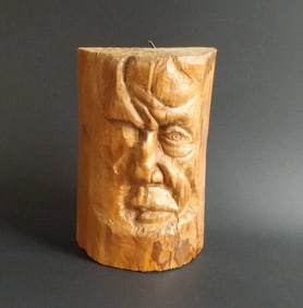 Vintage Wood Sculpture, Hand-Carved Woodblock 1980s