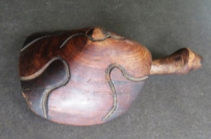 Vintage Wood Carved Turtle Sculpture, Figurine, Paperweight, Desk Accessory