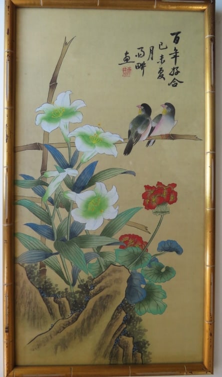 Flowers & Birds, Japanese Silk Painting, Shibata Zeshin Style, 1890s, Framed (1 of 10)