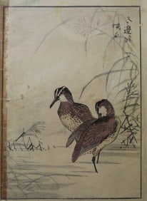 Yukoku Matsui, Silvery Amur Grass & Common Snipe, 1st Print 1901 Meiji Era