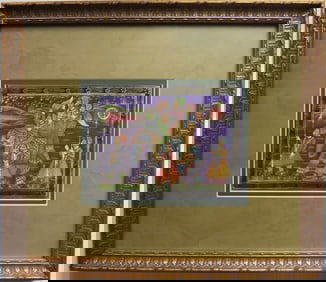 Maharaja Procession, Original Miniature Rajput Painting on Silk, India, Framed
