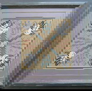 Vintage Navajo Native American Sand Painting, Whirling Log, Artist signed: Genuine vintage Native American art, "Whirling Log", authentic sand painting in a wooden frame, signed by Navajo artist Curtis, COA is included. Original sandpainting in original picture mat and woode