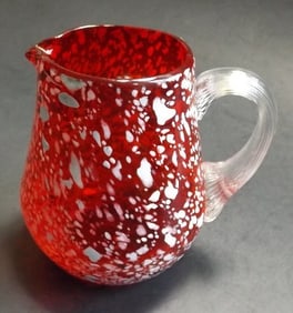 Vintage Ruby Red Hand-Blown Art Glass Creamer, Murano Style