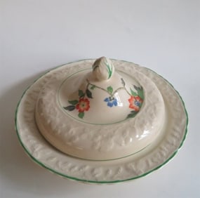 Art Deco Domed Butter Dish, 1920s English Brambleberry, Hopewell China, Virginia