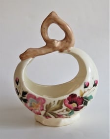 Antique Austrian Hand-Painted Small Porcelain Basket Bowl, 1920s