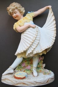 Large Sculpture, 1880s Heubach Porcelain Girl, Ballet Dancer, Germany