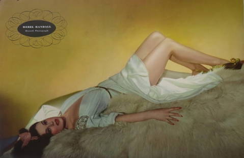 Hurrell Photograph, Pin-Up Girl Rebel Randall, Esquire, 1943, Color Litho: "Rebel Randall" American actress as pin-up girl photographed by George Hurrell for the Magazine "Esquire" April 1, 1943; genuine color litho; the back-side shows the dog -"Champion Burlingame Hellsapo