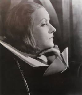 Greta Garbo, Queen Christina, 1933, Large Movie Still, 1990s Print: Greta Garbo in a movie "Queen Christina" (1933). High quality commercial lithographic print, 1990s, large format; c.9.1/2" x 11" [24cm x 28cm]; there are no blank margins; heavy strong paper, blank ve