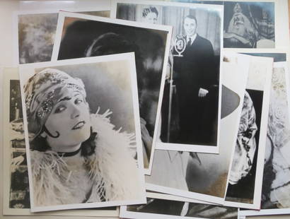 Lot of 21, 1920s Large Film Stars Photos, c.1980s Silver Print: Lot of twenty-one [21] vintage large photographs of various silent film stars like Laurel & Hardy, Louis Armstrong and others. Vintage silver photo print with some visible silvering, probably 1970s-80