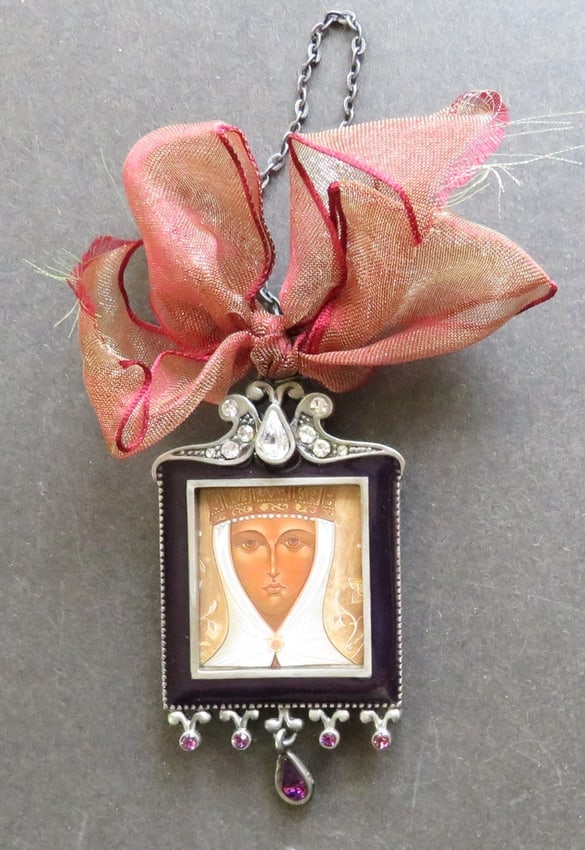 Miniature Frame or Pendant, Black Enamel, White & Amber Rhinestone, Lenox, 1990s (1 of 5)